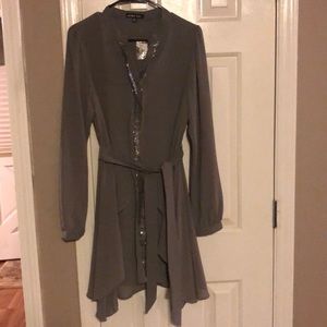 Grey Button Down Sequin Dress
